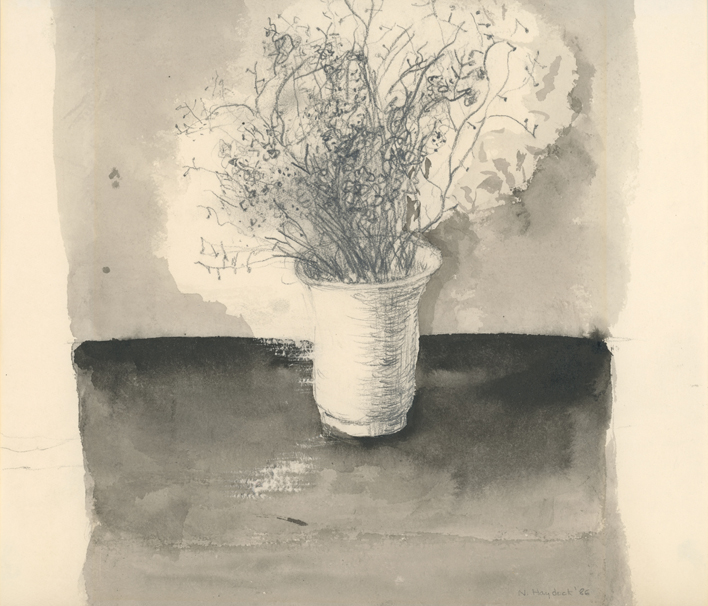 Flowers in vase b&w